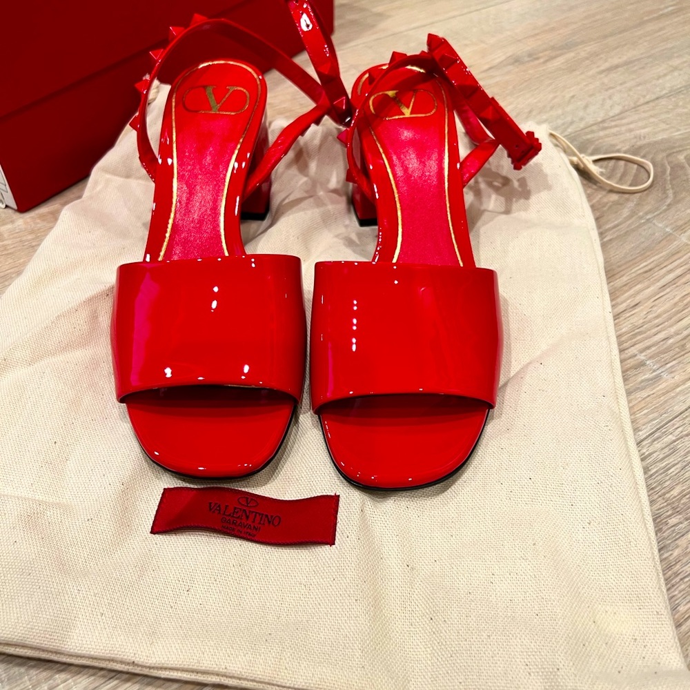 Valentino Garavani Women's Rockstud Strap Mid-Heel Sandals Size: 37